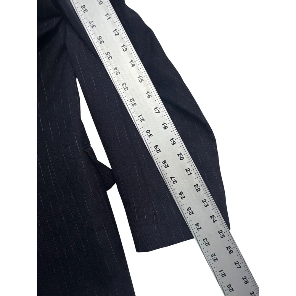 vtg 70s Navy Blue Pinstripe 40R 36x32 3pc Pant Suit Vest Wool USA Flare Leg
